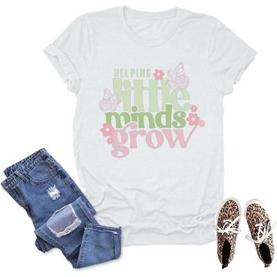 GXVUIS Women's Helping Little Minds Grow T-Shirt Floral Trendy Casual Shirt Summer Short Sleeve Tee Tops Teachers Gift