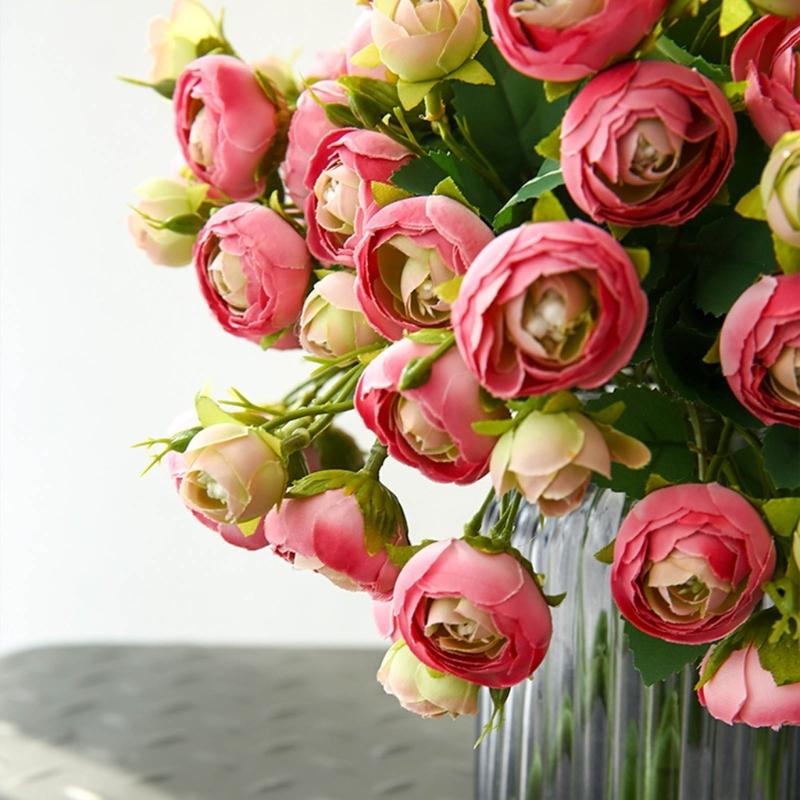 15 Köpfe Künstliche Rose Kamelie Seidenblumenstrauß Heim Hochzeitsdekoration für Tischaufsätze Blumenarrangement