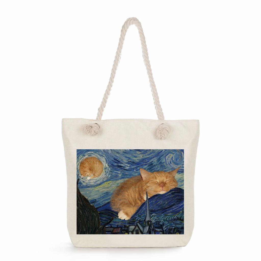 Painting print thick rope single-shoulder beach bag 7296