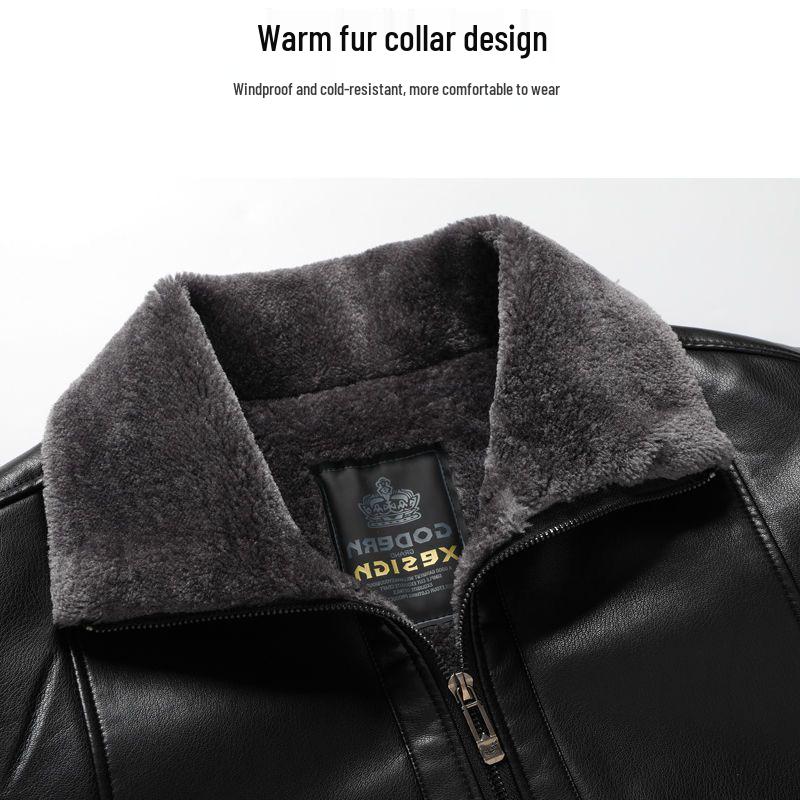 

2025 High-End Men s Leather Winter Jacket - Thickened Velvet for Middle-Aged & Elderly XL fits [130-145 lbs]