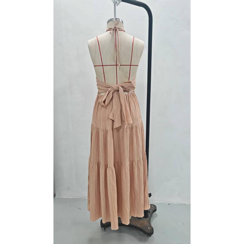 Halter Tie Neck Dress for Women European American Style Cross-border Summer Casual Dress for Amazon Independent Station