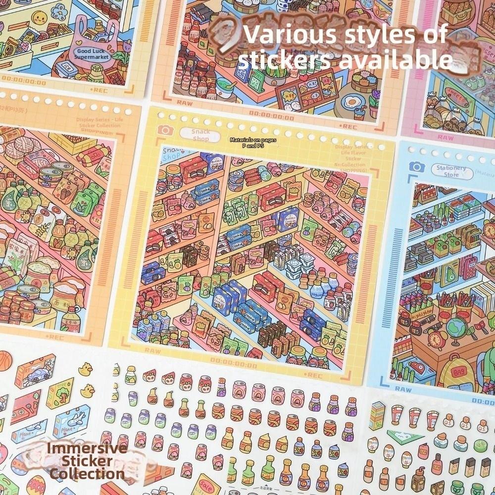 Cartoon Miniature Landscape Sticker Collection Decorative Visual Stacking DIY Cabin Scene Sticker 3D Landscape Sticker Book