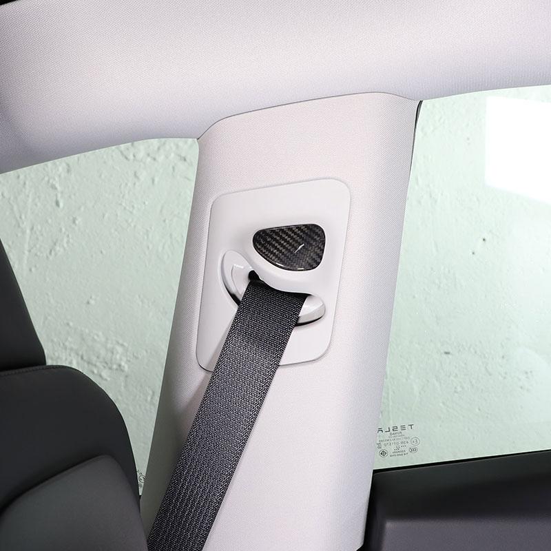 For Tesla Model 3 For Tesla Model Y 2017-2022 Real Carbon Fiber Car Roof Safety Belts Buttons Cover Trim Sticker Car