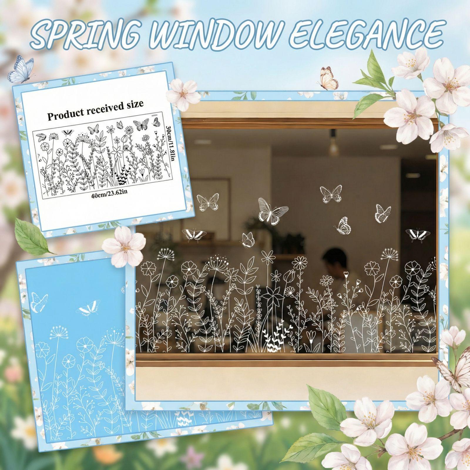 Spring Butterfly & Flower Electrostatic Stickers, Shop Window Glass Decorative Clings One Size