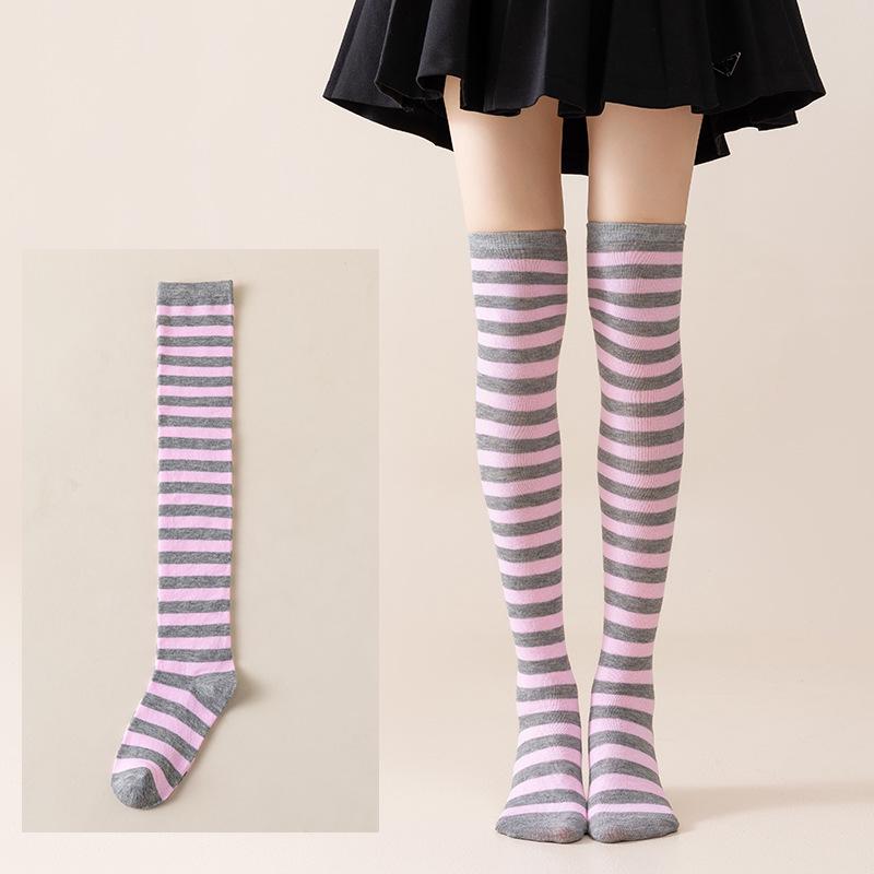 Damen Overknee Socken mit Kreuzstreifen für Halloween, Weihnachten, Karneval, Tanz und Japanische Festivals