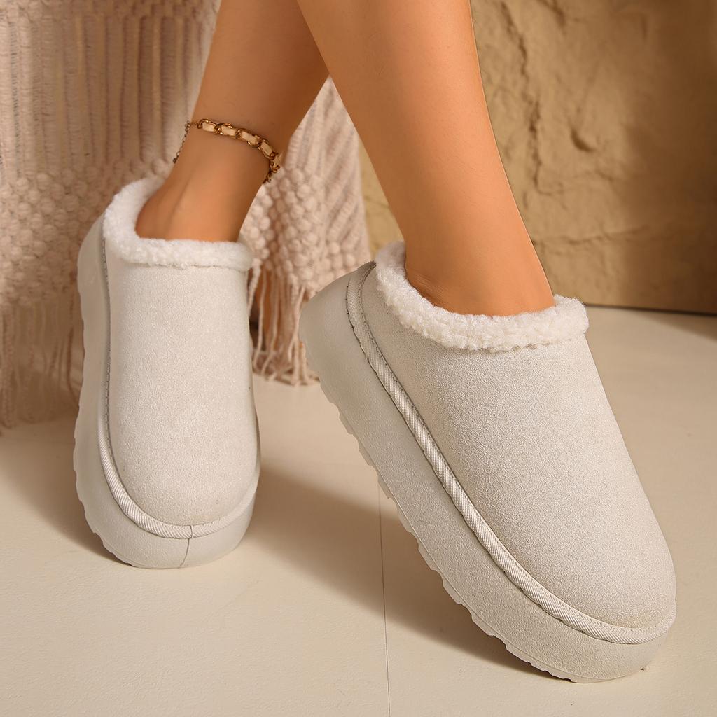 Fashion Plus Size Women's Thick-Soled Closed-Toe Slippers Faux Fur Winter Indoor Outdoor Fluffy Warm Cotton Slides Size 36-44