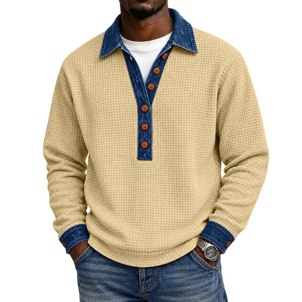 Herren Freizeit Pullover mit Knöpfen, Langarm, Lockerer Schnitt, Gestrickt, Farbe