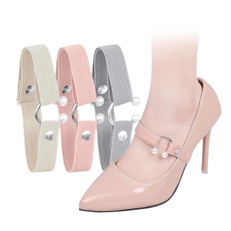 2 Pezzi/4 Pezzi Cinghie per Scarpe con Tacco Alto per Donne - Lacci Elastici Fissati Fibbia a Perla a Forma di U Decorazione per Scarpe Lacci