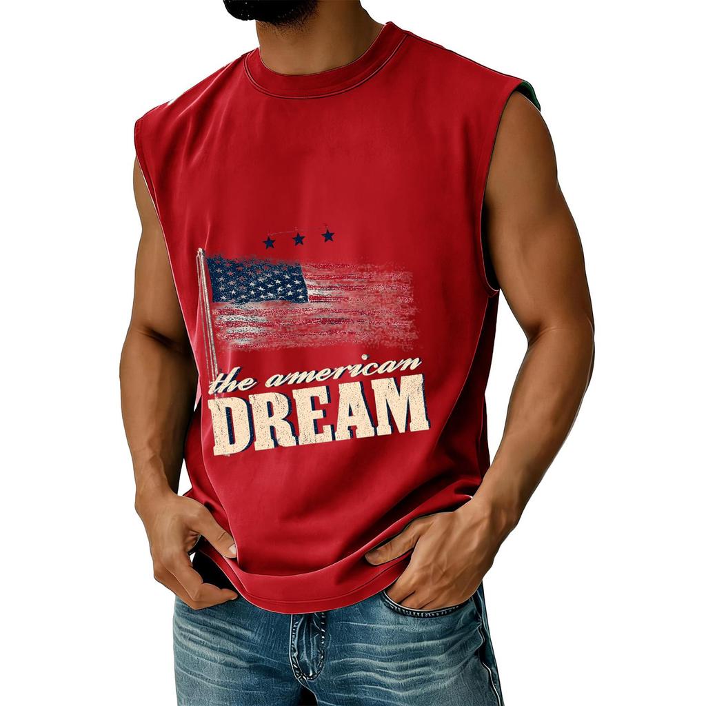 Men Sleeveless Muscle Tank Top Casual Athletic Vest Crew Neck Printed Graphic Loose Fit Summer Shirt for Outdoor Gym Workout