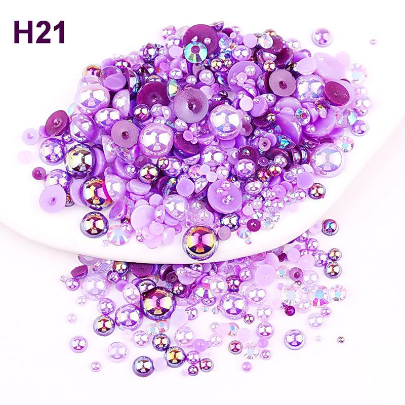2mm-10mm Mixed Pearl & Resin AB Plated Half-Round ABS Imitation Pearl DIY Accessories