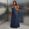 Vestido Largo de Mezclilla para Mujer sin Mangas Halter Corte Recto Tiro Medio Elegante Casual de Verano