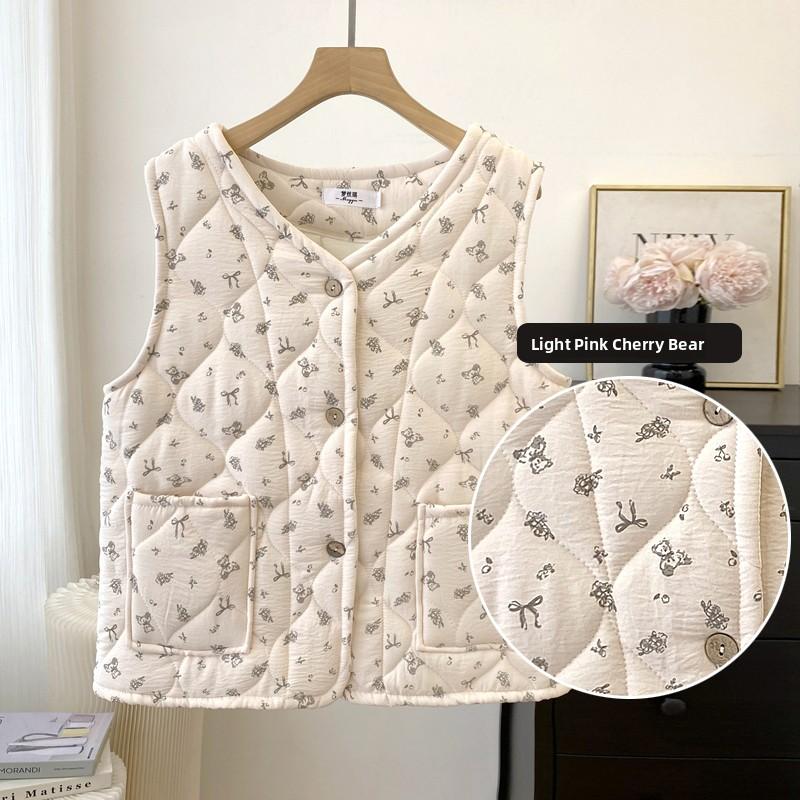 

Autumn Winter Floral Cartoon Cotton Vest ort Sve Base Layer Warm Cartoon Mommy Wear Close Fitting Small Vest Xl( below 60kg )