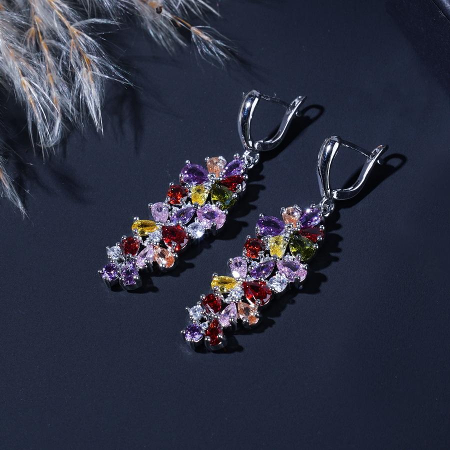 Luxury Exquisite Multicolor Zirconia  Plated Jewelry Sets For Women Earrings Necklace Ring Bracelet Wedding Gift