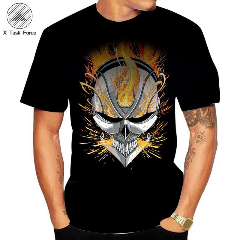 Sommer Rundhals 3D Flammen Totenkopf Print Top Modische Lässige Kurzarm Herren T-Shirts