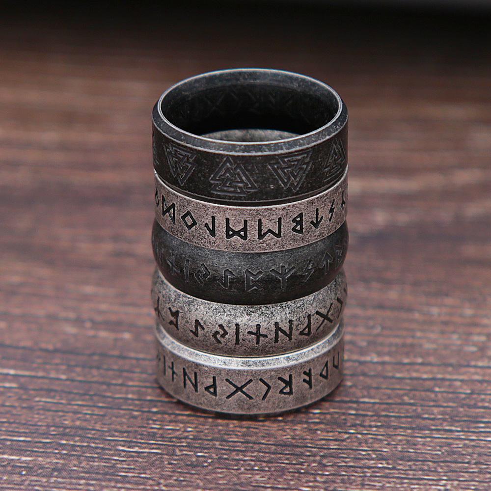 Fashion Retro Rune Ring for Men Women 316L Stainless Steel Odin Letter Rings Couple Simple Amulet Jewelry Gifts
