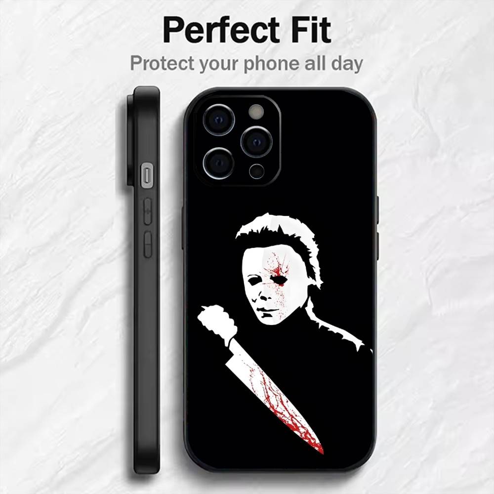 The S-Shape Serial Killer M-Myers Phone Case For iPhone17,16,15,14,13,12 Plus,Max Soft Silicone Black Cover