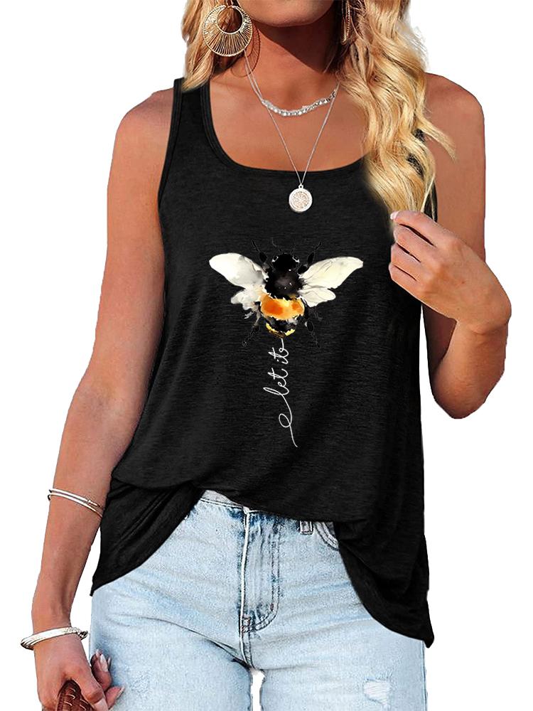 

Женская модная майка с круглым вырезом и принтом, летняя повседневная футболка без рукавов XXL чёрный