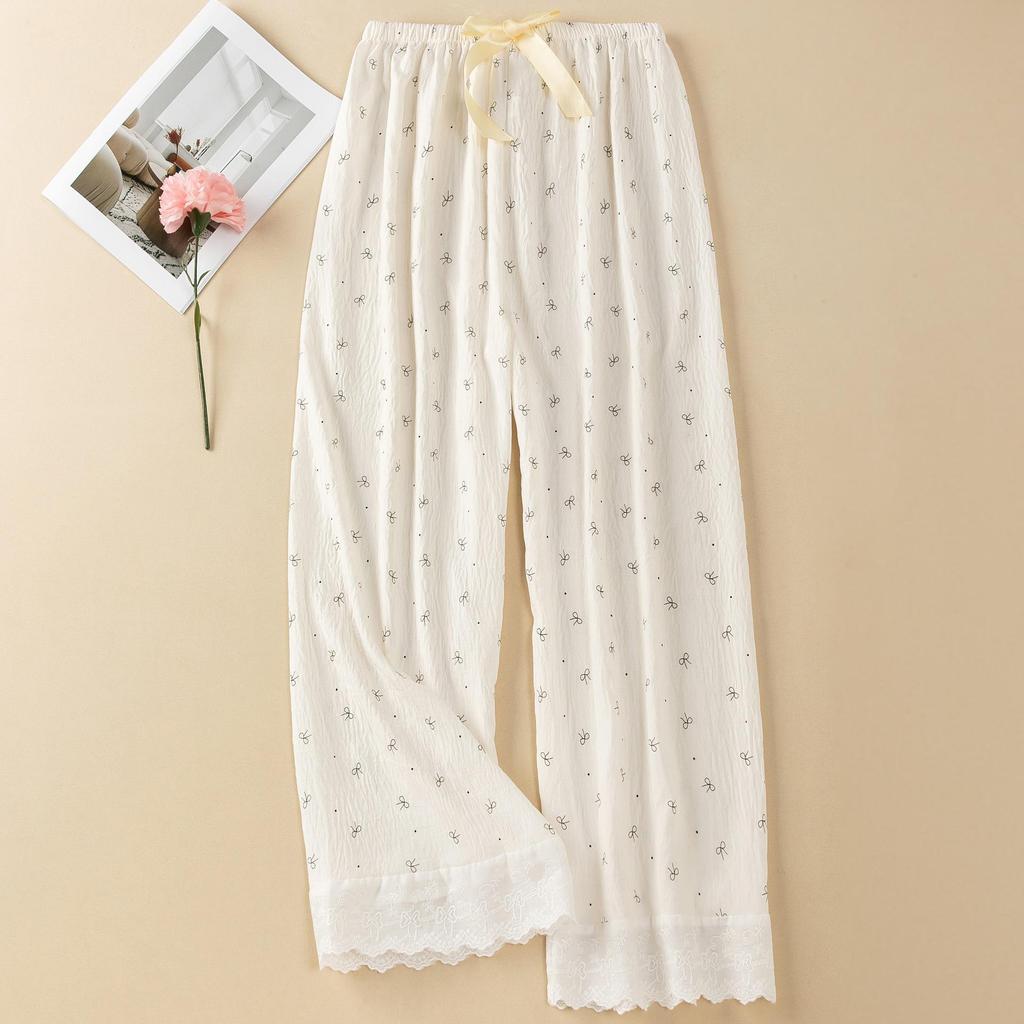 Women's Summer Floral Lace Cotton Pajama Pants - Lightweight, Loose-Fit, Versatile for Home or Outdoors