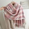 Autumn and Winter Atmosphere Pink Dotted Line Plaid Scarf Versatile Couple Milk Huhu Fringed Scarf Female Students Keep Warm
