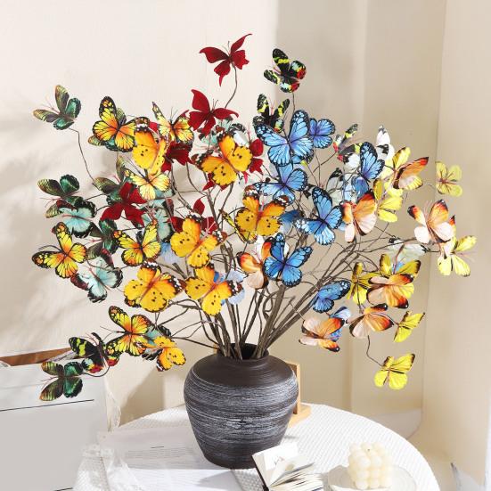 Artificial Butterfly Branches Simulation Stems with 8 Fake Butterflies for Vase Filler DIY Bouquets Home Office Table Decor