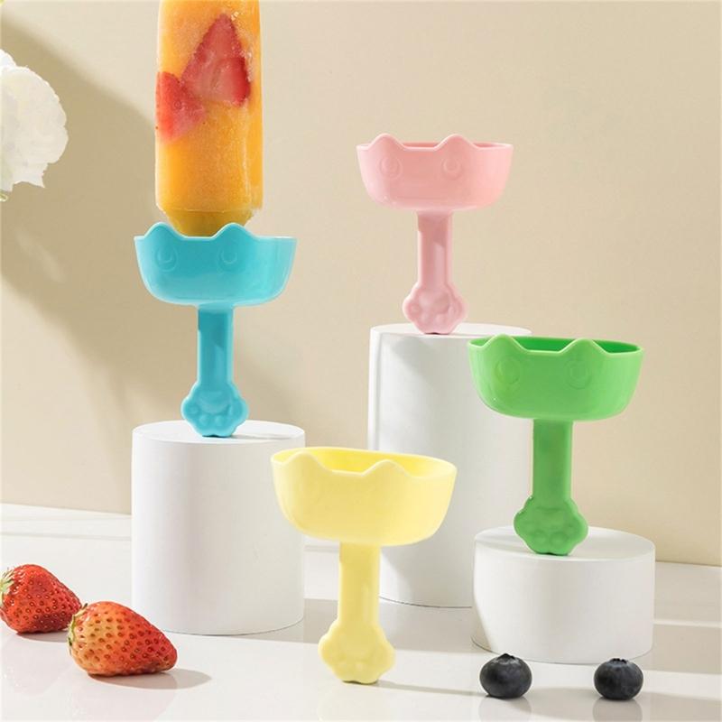 Pack of 4 Cat Shaped Ice Cream Holder Spill Proof Ice Lollys Protectors Frozens Treat Stand for Animal Enthusiasts