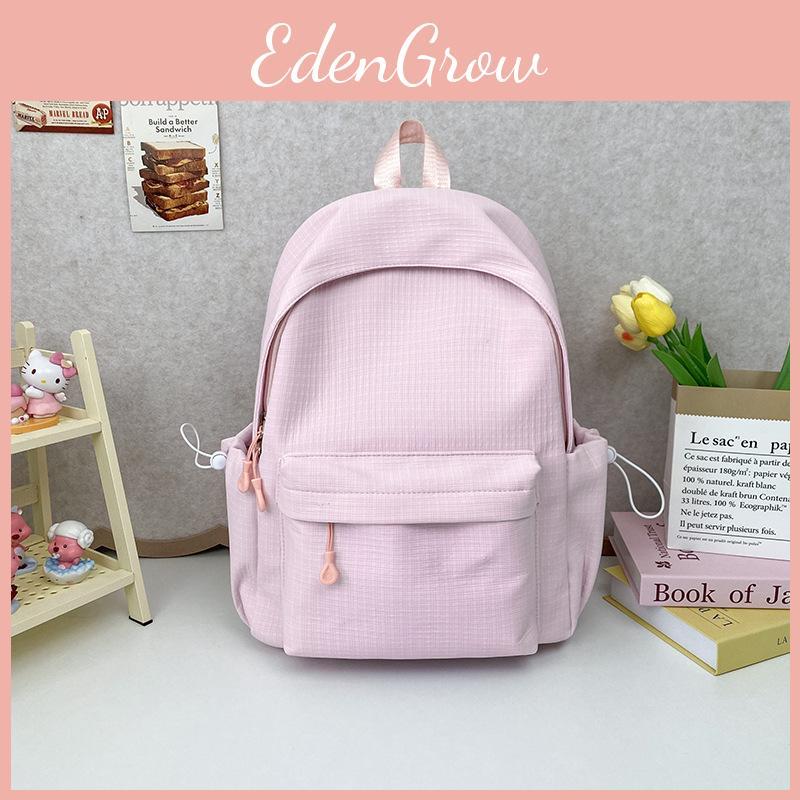 Color Simple Solid Student Backpack With Inner Compartments For Daily Commute