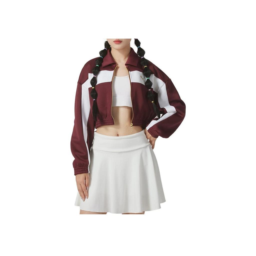 Puma Color Block Versatile Fitness Comfortable Casual Jacket Women Jacket Burgundy 633795-96