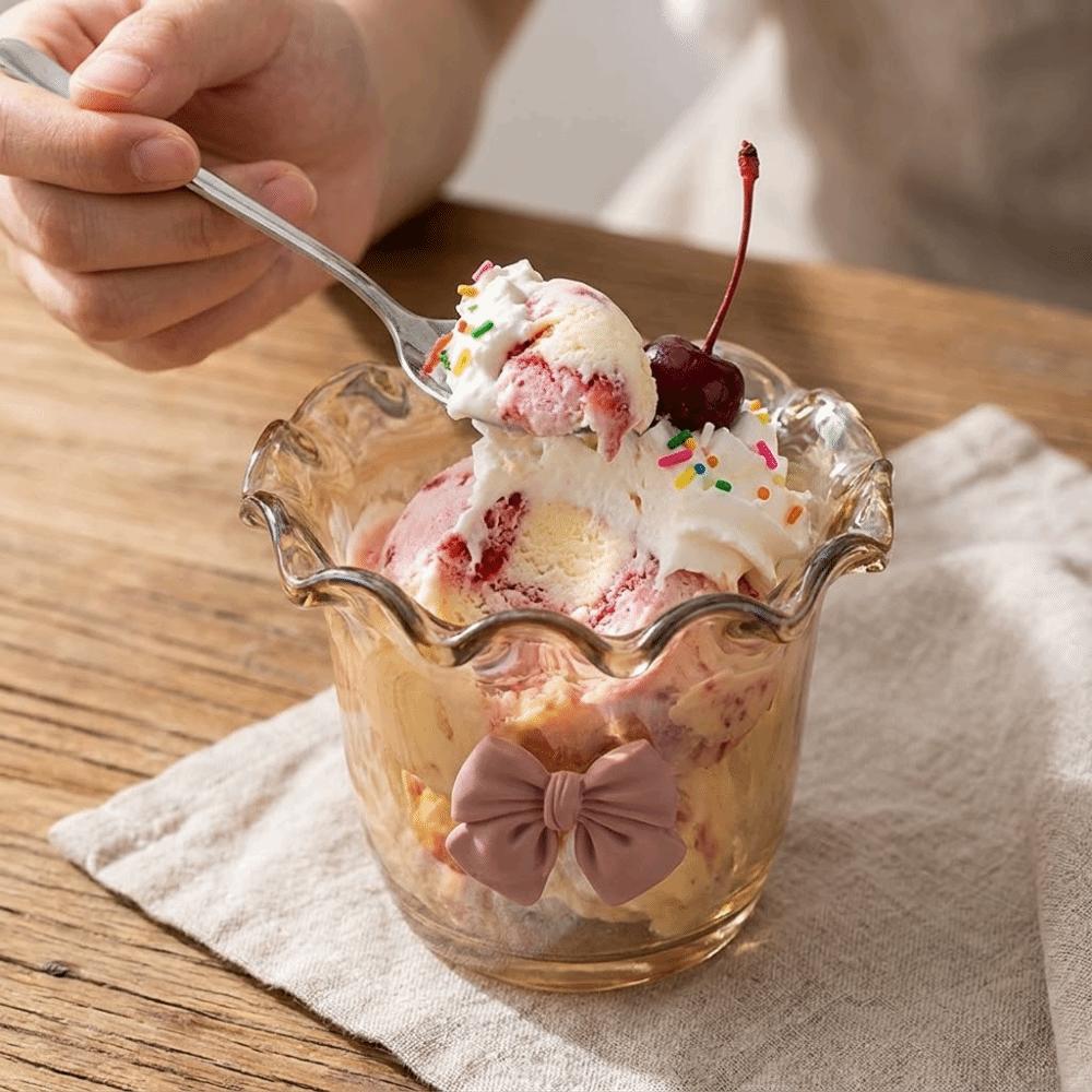 Wide Mouth Glass Bowl Heat-Resistant Yogurt Bowl Cute Ice Cream Cup Dessert Bar