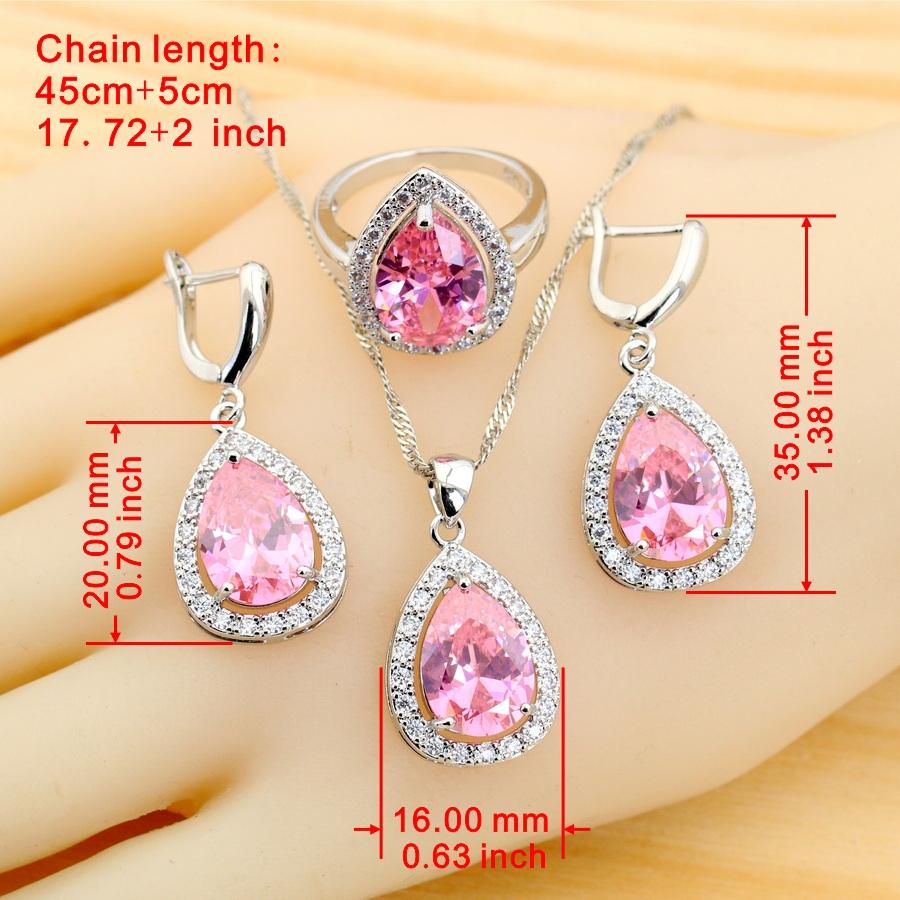 Classic Pink Zirconia Water Drop   Jewelry Sets For Women Earrings Necklace Ring Bracelet Wedding Gift