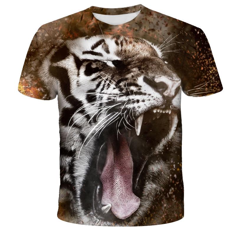 Children's Harajuku Style Colorful 3D T-Shirt, Animal King, Lion, Tiger, Wolf, Flame, Galaxy Print, Fashion Top for Boys