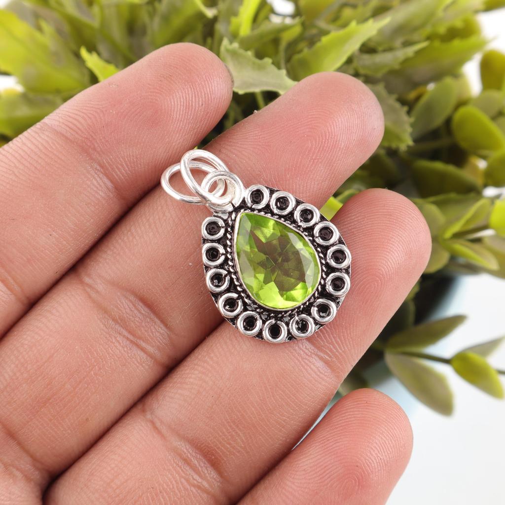 Peridot Gemstone Silver Partywear Pendant, 925 Sterling Silver Jewelry, Women's Wedding Jewelry, August Birth-Stone Gift PP-26-4