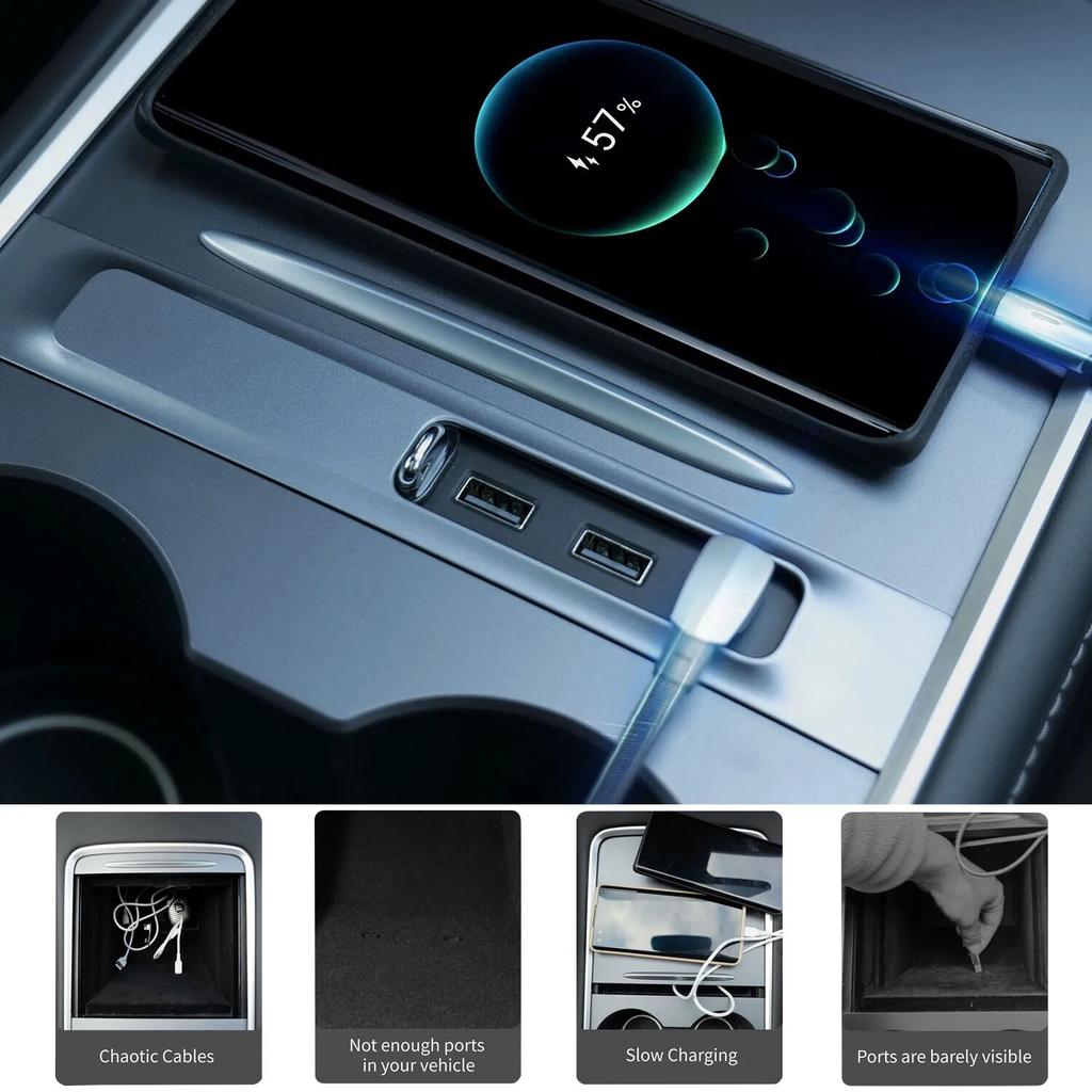 Intelligent Docking Station For Tesla 27W Quick Charger USB Shunt Hub For Model 3  2022 Model Y Central Control Splitter