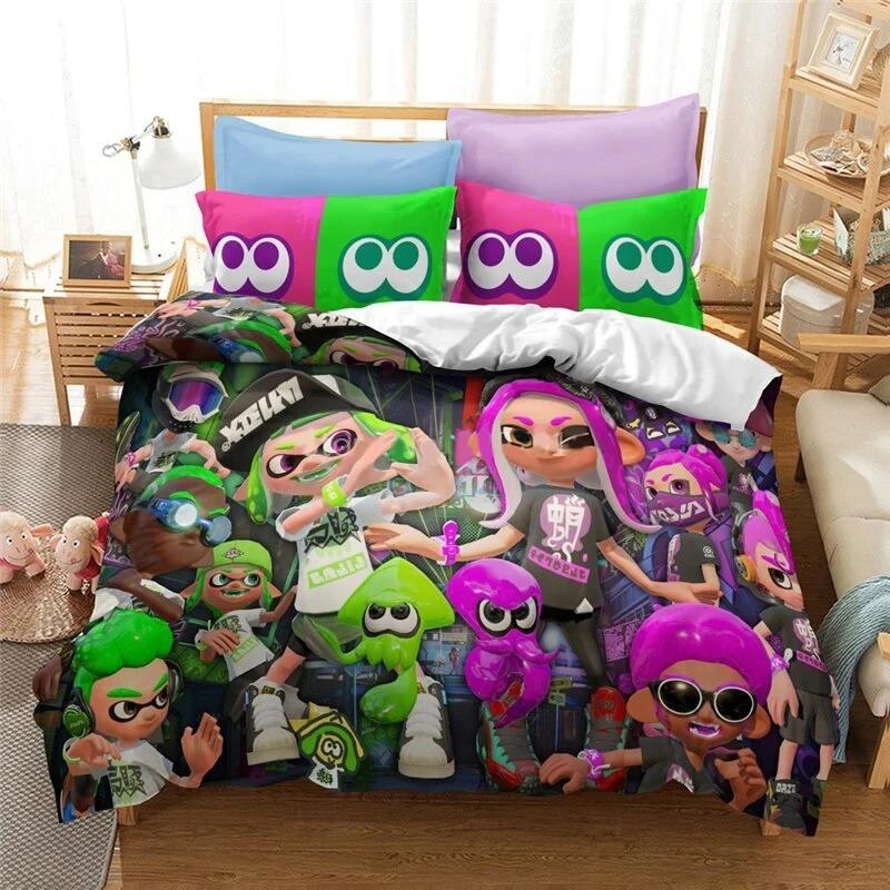 3D Print Splatoon Game Bedding Set,Duvet Cover Comforter Bed Set Quilt Cover Pillowcase,King Queen Twin Size Boys Girls Adults