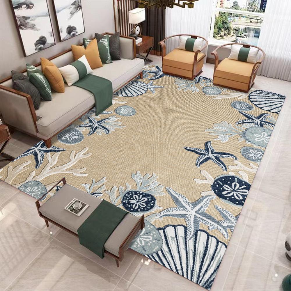 Nordic Style Ocean Border Carpet Bohemian Shell Starfish Carpet Living Room Bedroom Decorative Floor Mat Blue Series Floor Mat