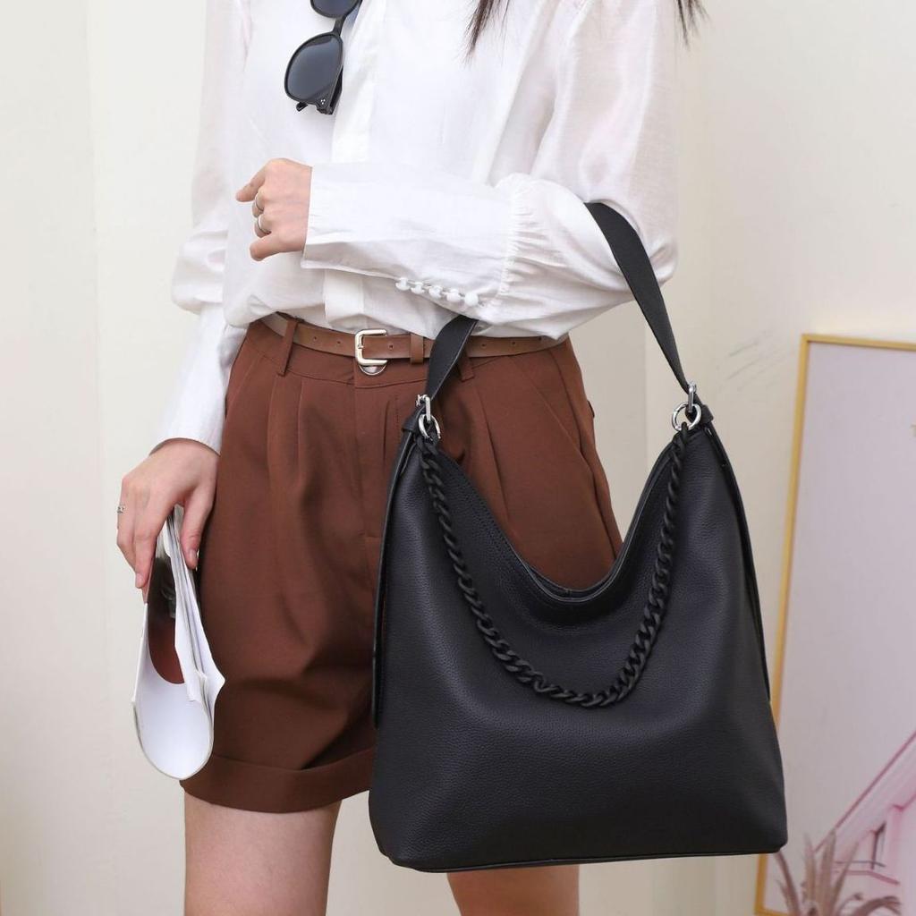 Cowhide Shoulder Women's Bag, Large-capacity Messenger Tote Bag, Women's Fashion Simple Shopping Bag Simple and Fashionable