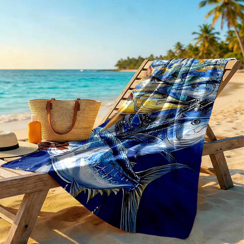 Fish Beach Towel High Absorbency & Quick-Dry Comfortable Lightweight Perfect for Traveling Yoga Camping and Swimming