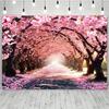 A vibrant cherry blossom photography background - a charming pink flower avenue scene, made of durable polyester