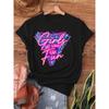 Γυναικείο Ρετρό 80s Νέον Γραφικό T-Shirt "s Just Wanna Have Fun" - Κοντομάνικο Με Στρογγυλή Λαιμόκοψη Casual Τοπ