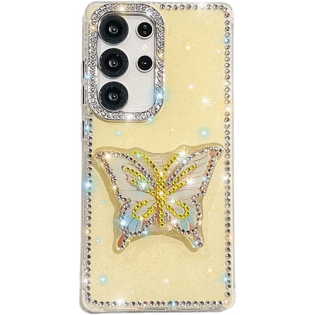 Flash Diamond IMD Butterfly Holder Mobile Phone Case for Samsung S25ULTRA Niche A56/A55 Girl Style A17