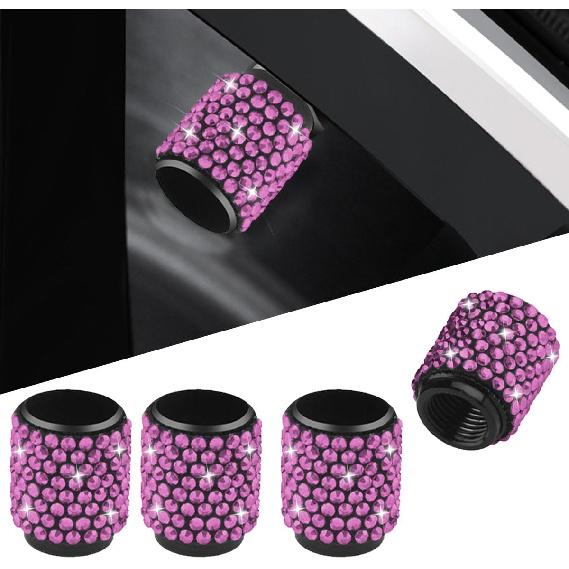 4PCS Bling Crystal Diamond Tire Stem Valve Caps- Handmade Shinny Rhinestone Car Wheel Tire Valve Caps for Women- Attractive Dustproof Valve Stem