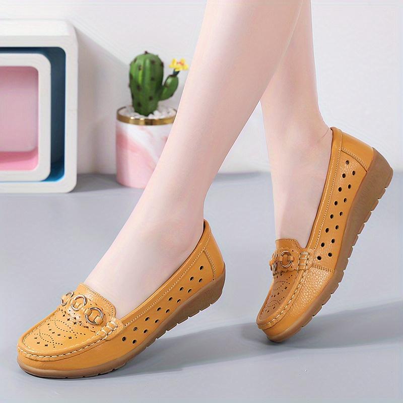 Women's Hollow Out Design Flat Shoes, Casual & Breathable Slip On Shoes, Women's Comfortable Shoes