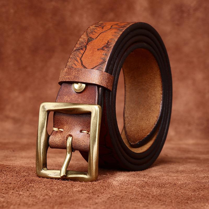 Belt Men's Retro Fashion Personality Niche Ice Crack Leather First Layer Cowhide Youth Jeans Belt