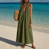 European and American women's clothing cotton and linen V-neck sleeveless long dress vacation wind beach dress