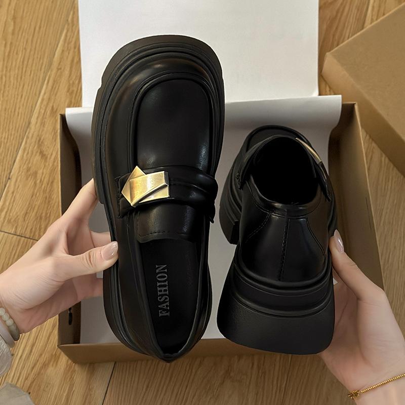 Black platform British style small leather shoes women's 2025 spring and autumn new retro Mary Jane one-pedal loafers single shoes