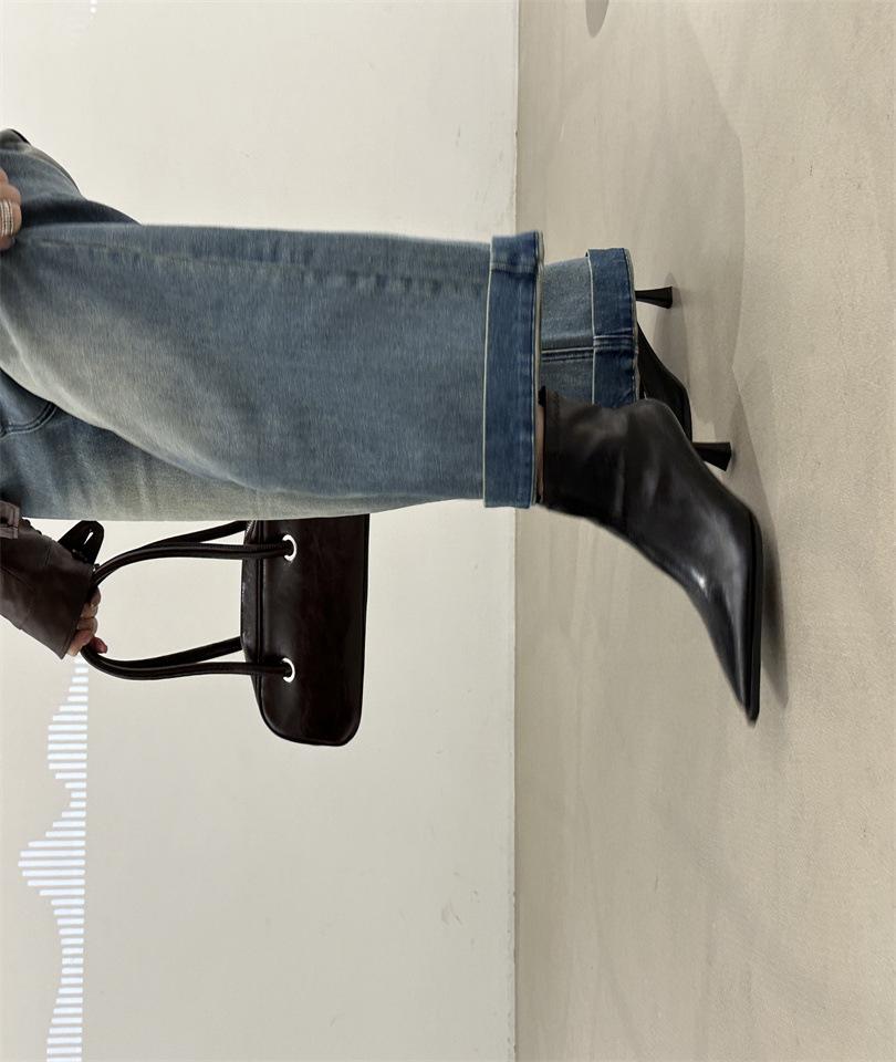 Pointed thin heel medium heel short boots 2025 new versatile comfortable and thin one-pedal lazy Martin boots women's high heels