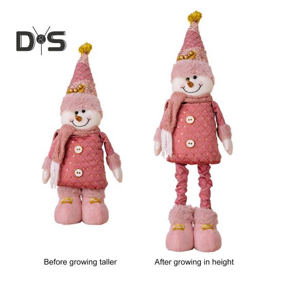 Christmas Plush Doll Telescopic Leg Elk Snowman Santa Claus Pink Doll Toy Desktop Figurine for Indoor/Outdoor Use Party Decor