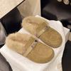 Korean version of retro metal fluffy slippers women's outer wear 2025 autumn and winter new plush muller shoes bag head cotton slippers