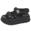 Sports Sandals Girl 2025 New Summer Fairy Wind Platform Muffin Shoes Velcro Sequins Seaside Beach Shoes