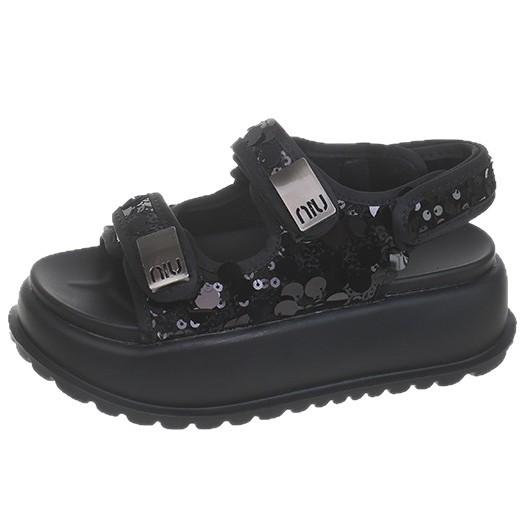 Sports Sandals Girl 2025 New Summer Fairy Wind Platform Muffin Shoes Velcro Sequins Seaside Beach Shoes