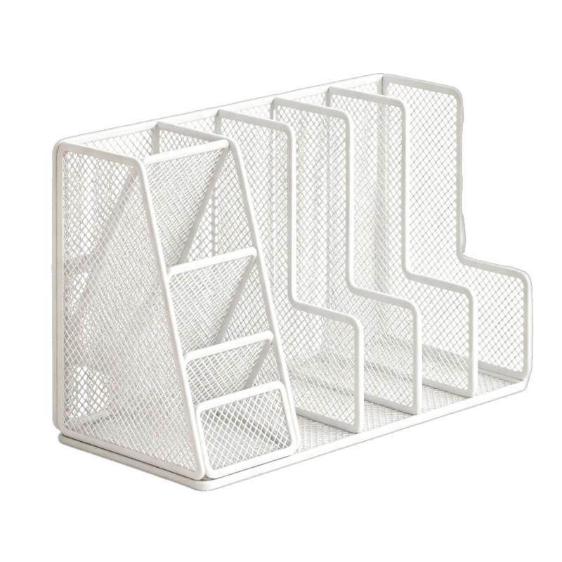 Office Desk File Rack Metal Paper Holder with Split Sections and Side Storage for Study Table Use and Home Desks